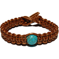 Coper flat leather bracelet or anklet with turquoise howlite bead