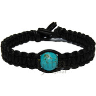 Black matte flat leather bracelet or anklet with turquoise howlite bead