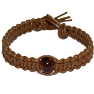 Light brown flat leather bracelet or anklet with one tiger eye bead