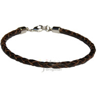 4mm dark brown braided leather bracelet or anklet metal clasp