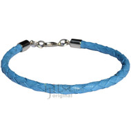 4mm sky blue braided leather bracelet or anklet metal clasp