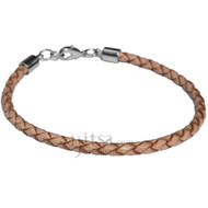 4mm natural braided leather bracelet or anklet metal clasp