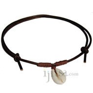Dark brown leather, brown hemp  Cowry shell adjustable necklace