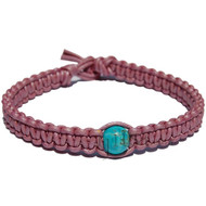 Hot Pink flat leather bracelet or anklet with turquoise howlite bead