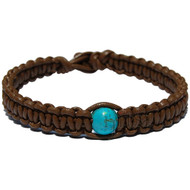 Light brown flat leather bracelet or anklet with turquoise howlite bead