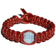 Morrocan flat leather bracelet or anklet with one opalene bead