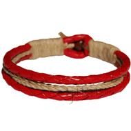 Braided Red leather & natural hemp bracelet or anklet