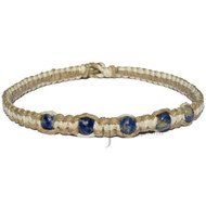 Natural and white flat wide hemp necklace with five sodalite beads
