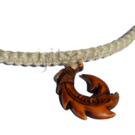 Natural wide flat hemp necklace with fancy hook bone imitation pendant