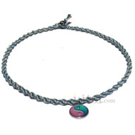 Natural and deep sea twisted hemp necklace with yin-yang symbol mood/colors changing pendant