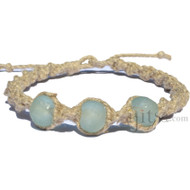 Natural wide thick twisted hemp necklace with jumbo Aqua Krobo glass beads
