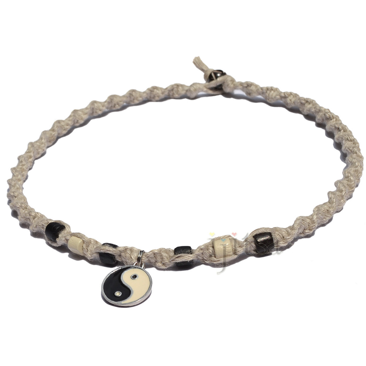 Natural twisted hemp necklace with yin yang charm