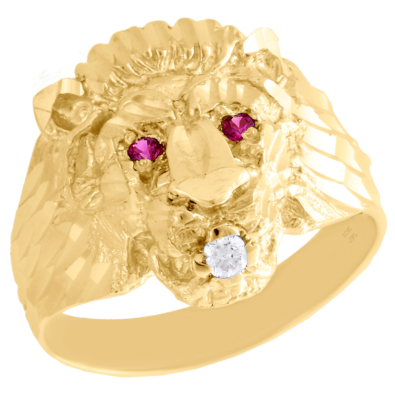 Real 10K Yellow Gold Mens Lion Head Pinky Ring 18mm Fancy Band Created