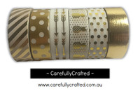 Foil Washi Tape - Set of 6 - Light Gold Washi Tapes - 15mm x 10 metres each - High Quality Masking Tape