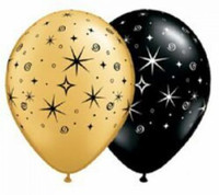 Gold, Black and White Star Balloons - (28cm/11 inches) - Set of 5