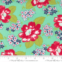 Moda Fabric - One Fine Day - Bonnie & Camille - Sunnyside Focal Floral Vintage Floral Roses Aqua #55230 12