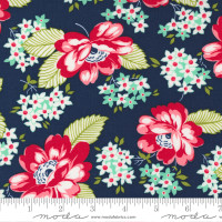 Moda Fabric - One Fine Day - Bonnie & Camille - Sunnyside Focal Floral Vintage Floral Roses Navy #55230 18