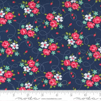 Moda Fabric - One Fine Day - Bonnie & Camille - Bliss Small Floral Roses Vintage Navy #55231 18