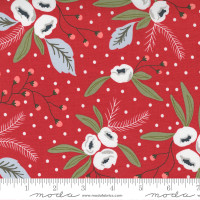 Moda Fabric - Christmas Morning - Lella Boutique - Snow Blossoms Modern Floral Holly Focal Cranberry #5140 16 - BOLT END 70cm 
