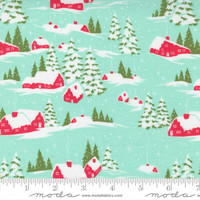Moda Fabric - Merry Little Christmas - Bonnie & Camille - Snowed In Landscape Houses Snow Scenic Winter - Aqua #55240 16