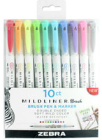 Zebra Mildliner Double Ended Brush Pen & Marker - Set of 10 
