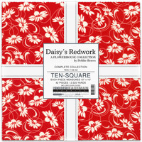 Robert Kaufman Fabric Precuts - Layer Cake - Daisy's Redwork by Debbie Beaves