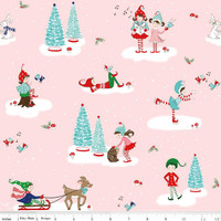 Riley Blake Fabric - Pixie Noel 2 by Tasha Noel - Main Pink #C12110-PINK