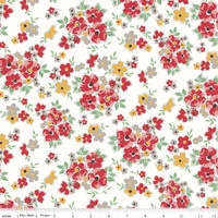Riley Blake Fabric - Cook Book by Lori Holt - Floral Cayenne #C11751-CAYENNE - ONE YARD PIECE 