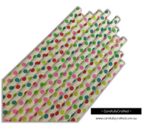 25 Paper Straws - Rainbow Polka Dots - #PS53