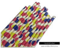 25 Paper Straws - Large Blue, Pink and Yellow Polka Dots - #PS55