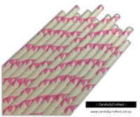 25 Paper Straws - Pink Bunting - #PS89
