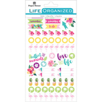 Paper House Life Organized Planner Stickers - Embrace Today - Flamingo, Sun, Pineapple, Palm Trees
