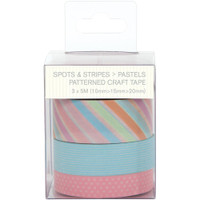 DoCrafts - Papermania - Spots & Stripes Pastels Washi Tape - Set of 3