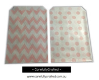 Mini Favour Paper Bags 4" x 6" - Chevron, Polka Dot - Light Pink
