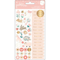 Pebbles - Night Night Baby Girl Repeat Stickers - Phrases & Icons with Gold Foil