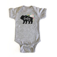 Rustic Baby Shower Bodysuit - 3-6 Months - Design with Flowers 