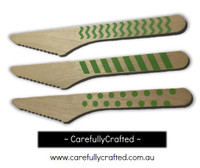 10 Wood Cutlery Knifes - Green - Polka Dot, Stripe, Chevron #WK3