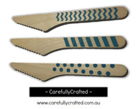 10 Wood Cutlery Knifes - Blue - Polka Dot, Stripe, Chevron #WK11