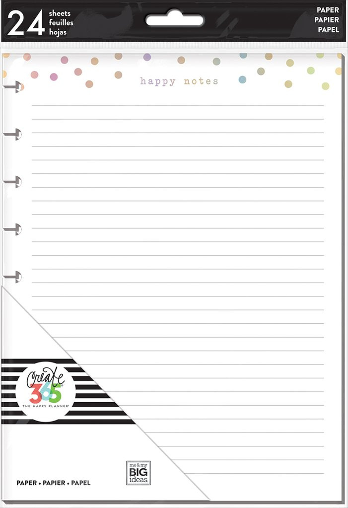 The Happy Planner - Me and My Big Ideas - Classic Refill Note Paper - Full  Sheet - Foil Happy Notes (Lined, Checklist, Dot Grid) - CarefullyCrafted