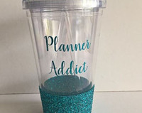 Planner Addict Tumbler - Aqua Glitter - High Quality Clear Tumbler 