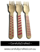 10 Wood Cutlery Forks - Pink - Polka Dot, Stripe, Chevron #WF1