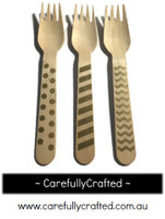 10 Wood Cutlery Forks - Gold - Polka Dot, Stripe, Chevron #WF14