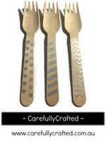 10 Wood Cutlery Forks - Silver - Polka Dot, Stripe, Chevron #WF15