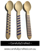 10 Wood Cutlery Spoons - Purple - Polka Dot, Stripe, Chevron #WSC1
