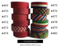 Washi Tape - Pink, Red, Blue and Green - 15mm x 10 metres - High Quality Masking Tape - #469 - #480