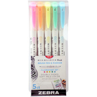 Zebra Mildliner Double Ended Brush Pen & Marker - Set of 5 - Fluorescent