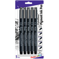 Pentel Arts - Pointliner Pigment Ink Pen Assorted Sizes - Set of 5