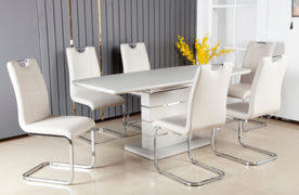 Modena Light Grey Extension Set with 6 Rimini Dining Chairs