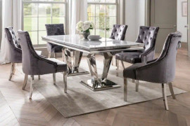 Arturo Dining Set 180cm Table With 6 Belvedere Knockerback Pewter Velvet Chair