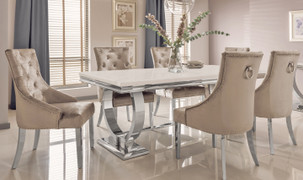 Arianna Dining Set 200cm Table - Cream With 6 Belvedere Knockerback Velvet Chair